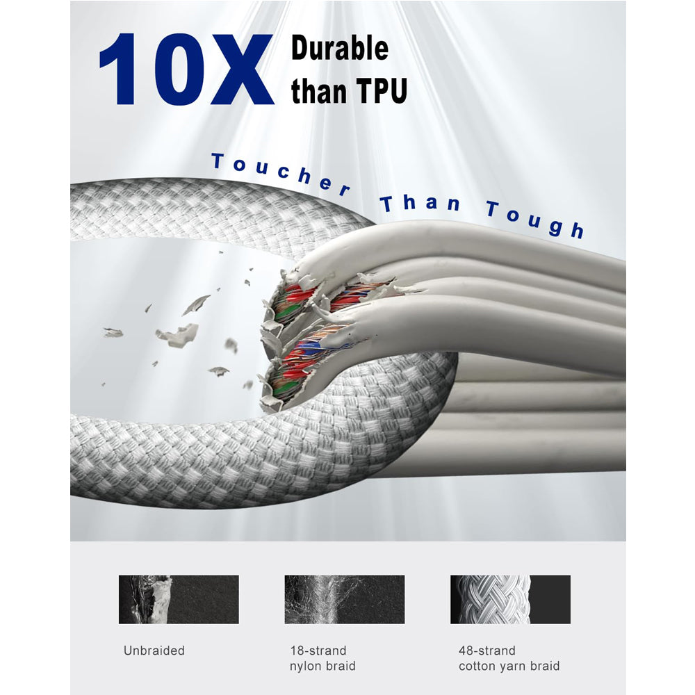 150cm 180cm USB Charging Cable A Pple MFi Certified, Nylon Braided Jacket,silver Premium Series