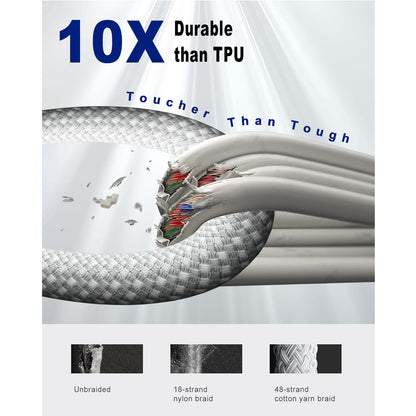 150cm 180cm USB Charging Cable A Pple MFi Certified, Nylon Braided Jacket,silver Premium Series