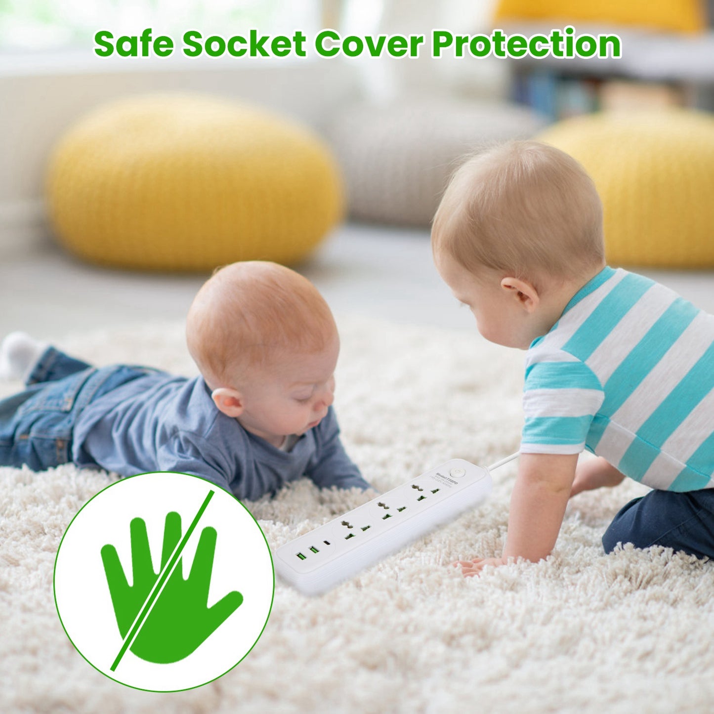 6-in-1 Power Strip with USB-C – 3 AC Outlets, 2 USB-A, 6FT Extension Cord, 2500W Wall Mount Surge Protector | GedZone